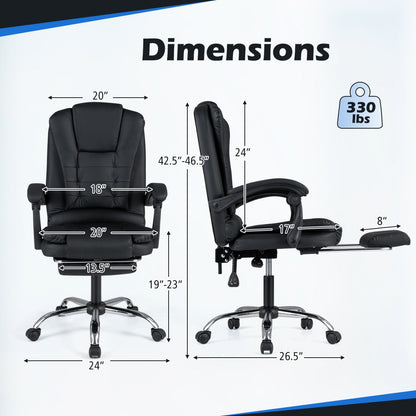 Massage Office Chair with footrest and reclining backrest, DirectDeals, black leather, 330 lbs on Tampa Home & Garden Store