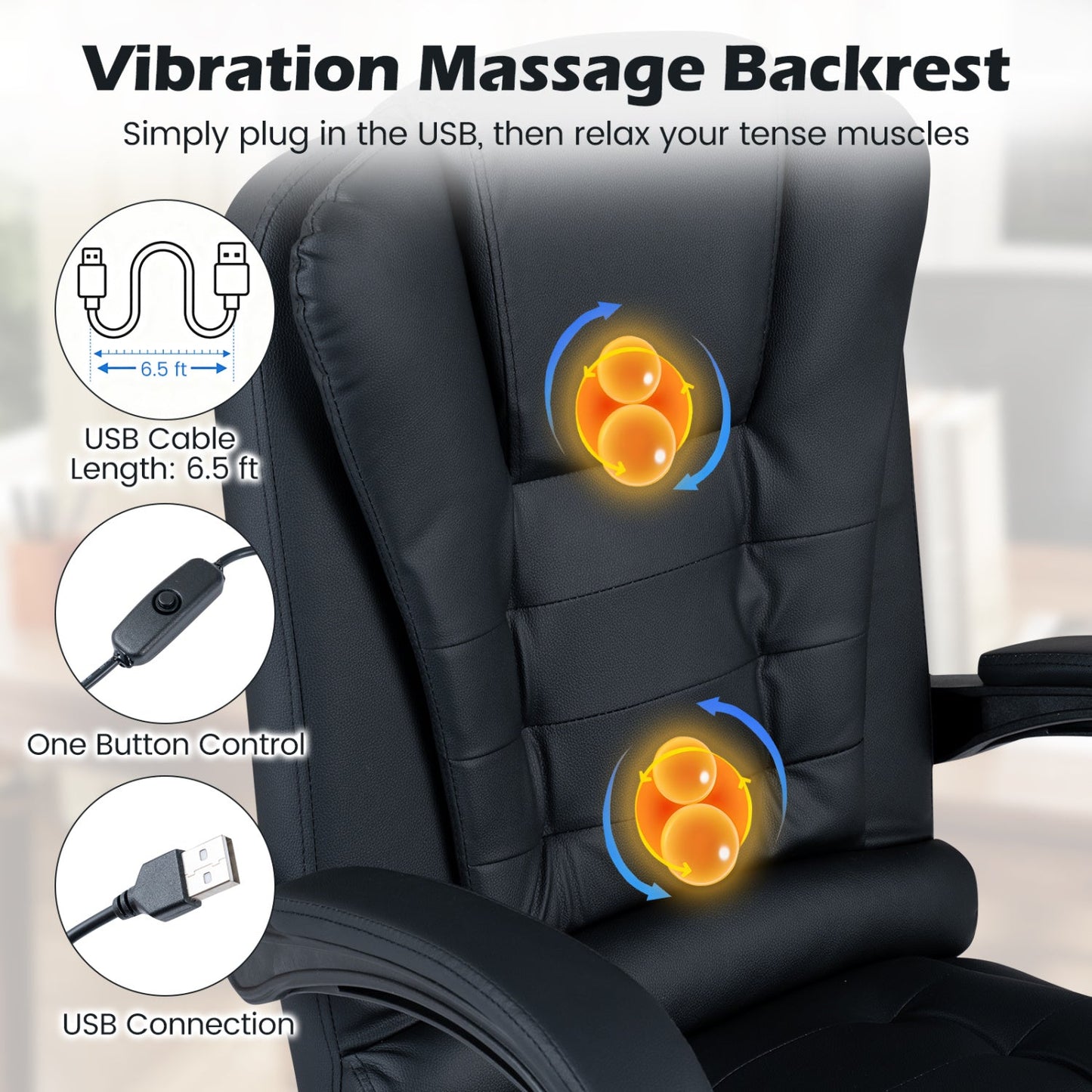 Massage Office Chair with USB vibration backrest and reclining footrest DirectDeals on Tampa Home & Garden Store