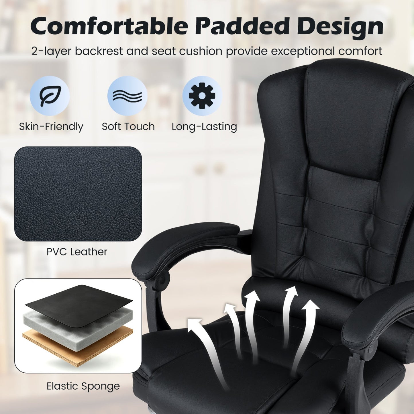 DirectDeals massage office chair with footrest and reclining backrest in black PVC leather on Tampa Home & Garden Store