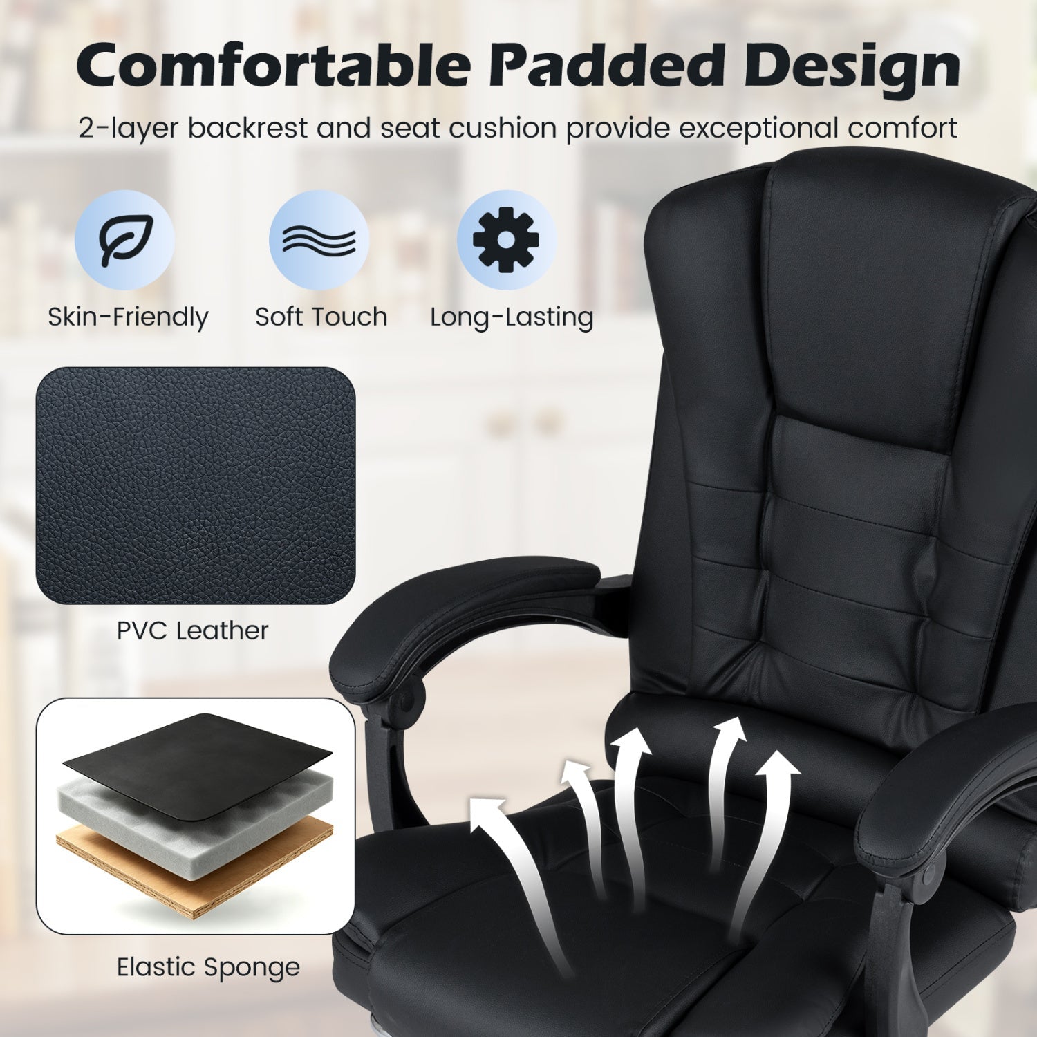 DirectDeals massage office chair with footrest and reclining backrest in black PVC leather on Tampa Home & Garden Store