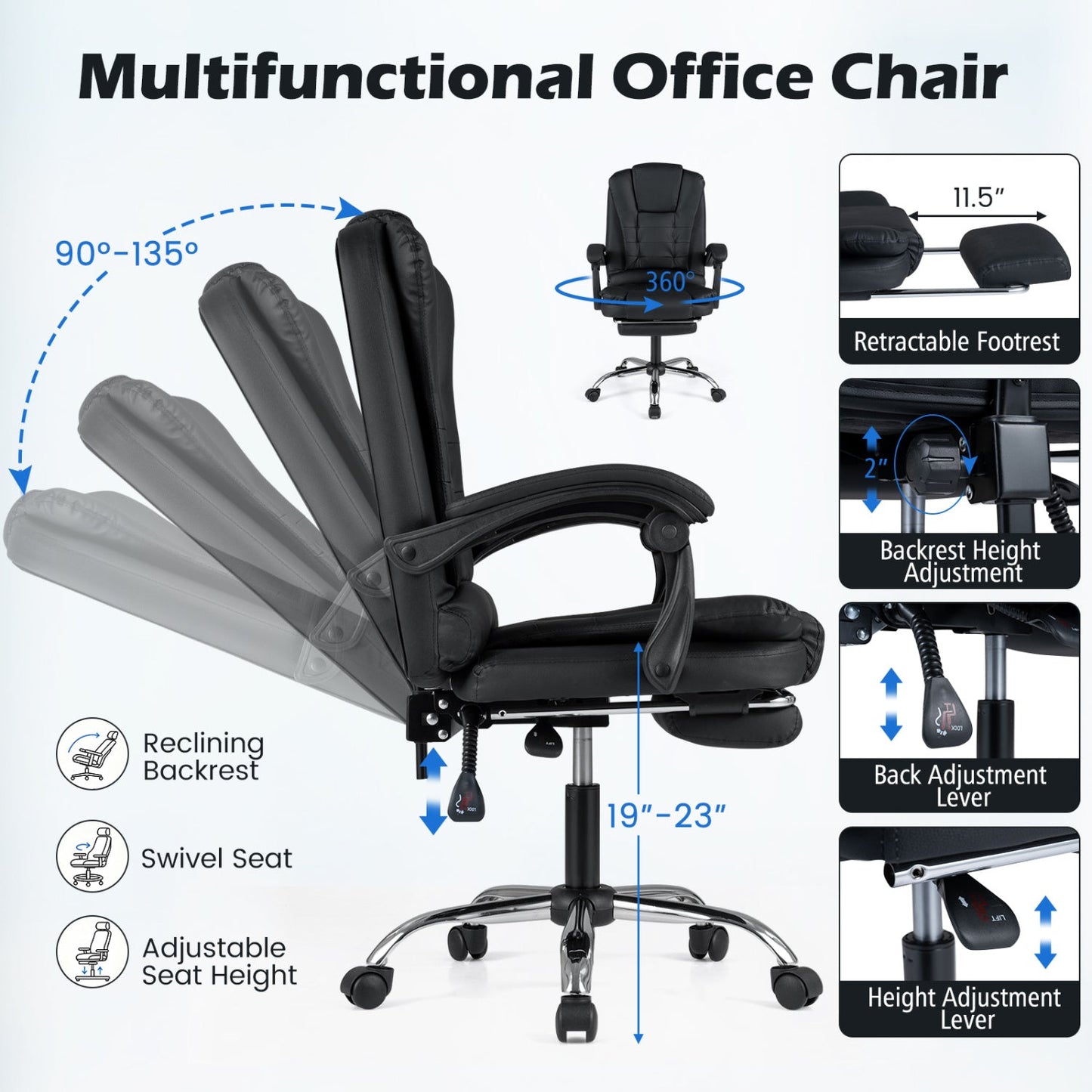 Massage Office Chair DirectDeals with footrest and reclining backrest, black on Tampa Home & Garden Store