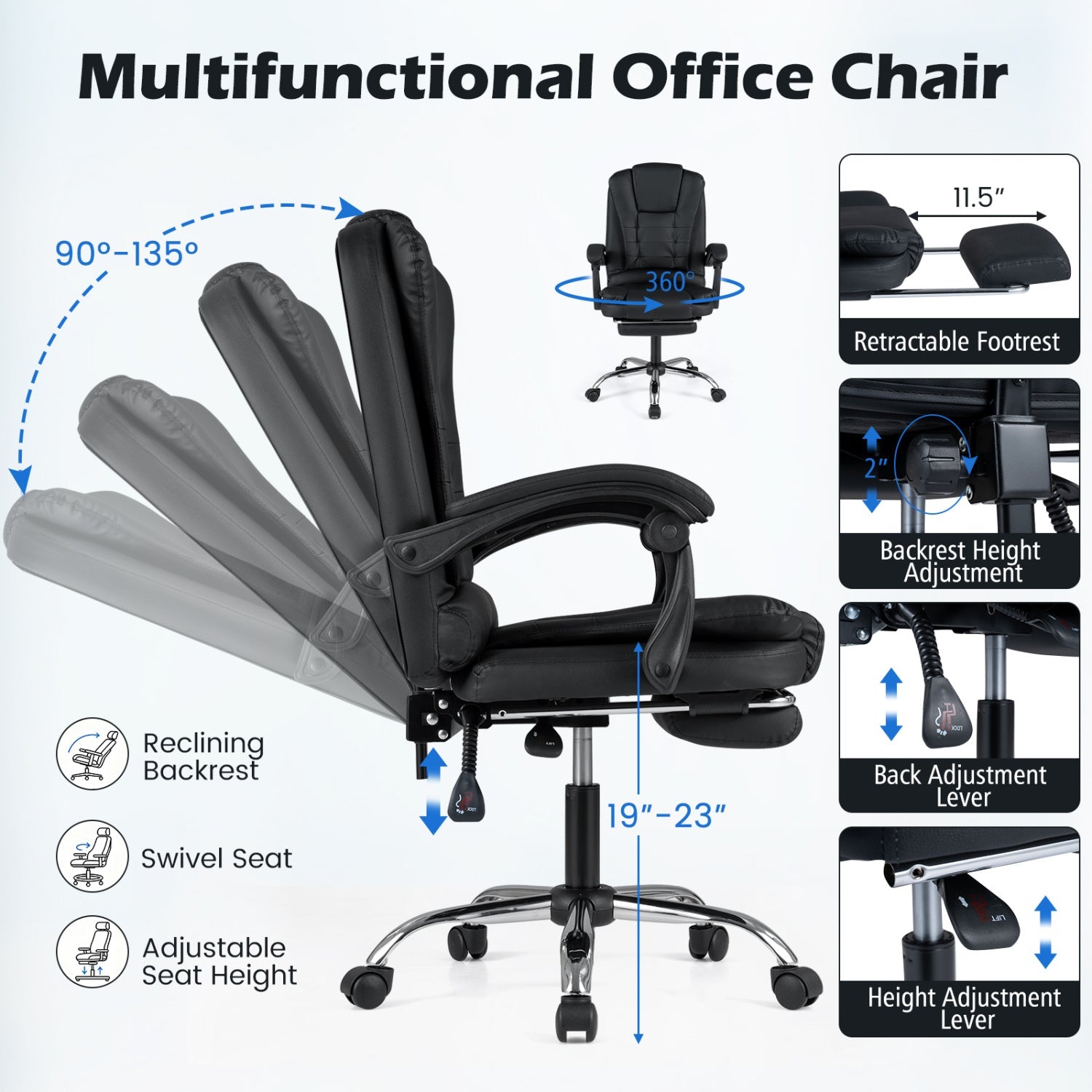 Massage Office Chair DirectDeals with footrest and reclining backrest, black on Tampa Home & Garden Store