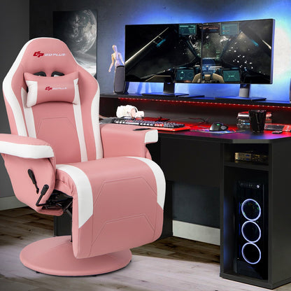 Sillón reclinable para videojuegos con masaje y altura ajustable - Rosa