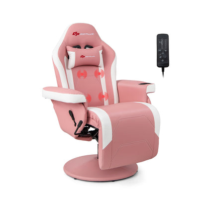 Sillón reclinable para videojuegos con masaje y altura ajustable - Rosa