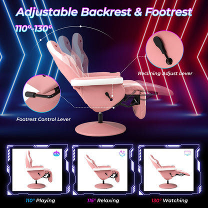 Sillón reclinable para videojuegos con masaje y altura ajustable - Rosa