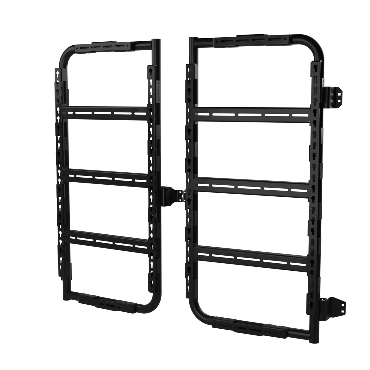 Avatar Massif Van Rear Door Storage Mounting System, black steel rack with uprights on Tampa Home & Garden Store