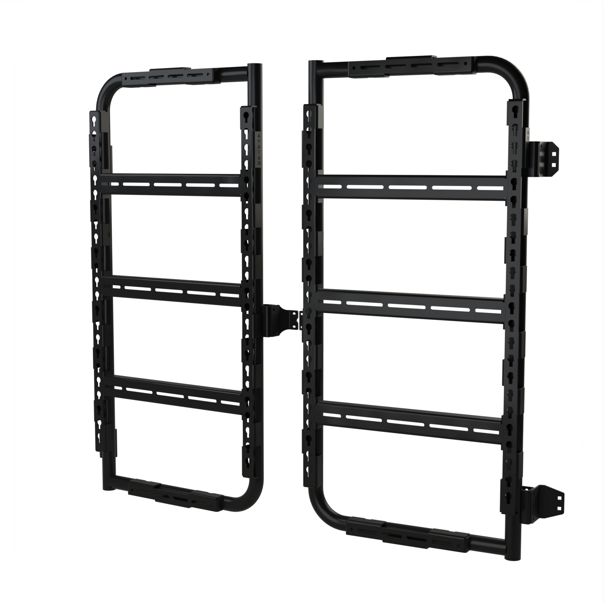 Avatar Massif Van Rear Door Storage Mounting System, black steel rack with uprights on Tampa Home & Garden Store