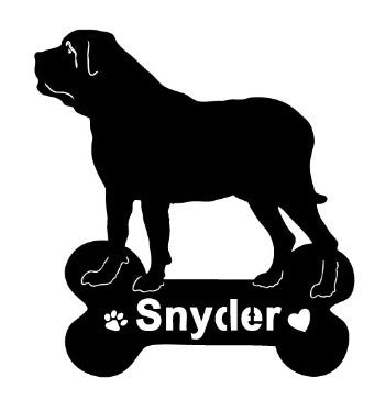 Mastiff garden stake by Rustica Ornamentals, black dog silhouette on bone base with Snyder label on Tampa Home & Garden Store