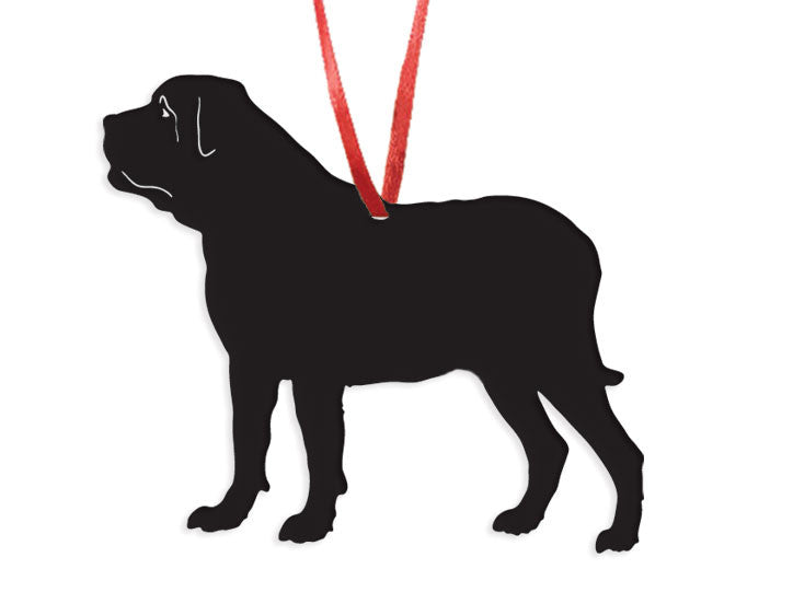 Mastiff Plant Stake by Rustica Ornamentals, black dog silhouette with red hanging loop on Tampa Home & Garden Store