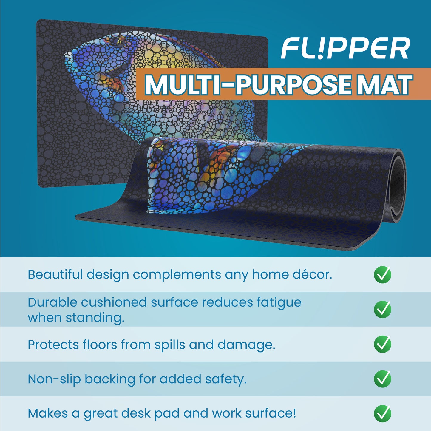 Flipper Aquarium Mat with Tang Artwork for Tanks