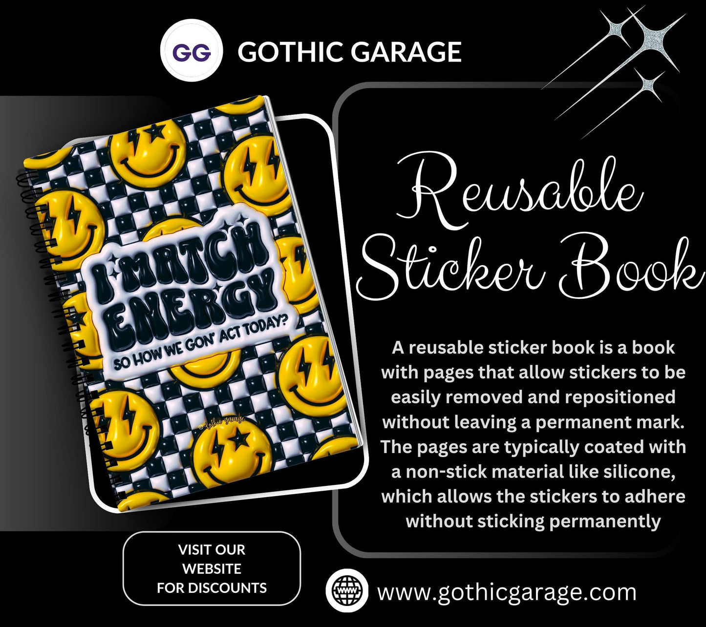 Matching Energy Smile Face Reusable Sticker Book, Sarcastic Vibe Sticker Album, Perfect Gift to Personalize Sticker Collectors - Tampa Home & Garden Store