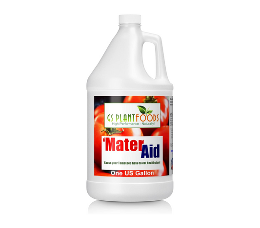 MaterAid tomato plant fertilizer by GS Plant Foods, one-gallon white plastic bottle on Tampa Home & Garden Store