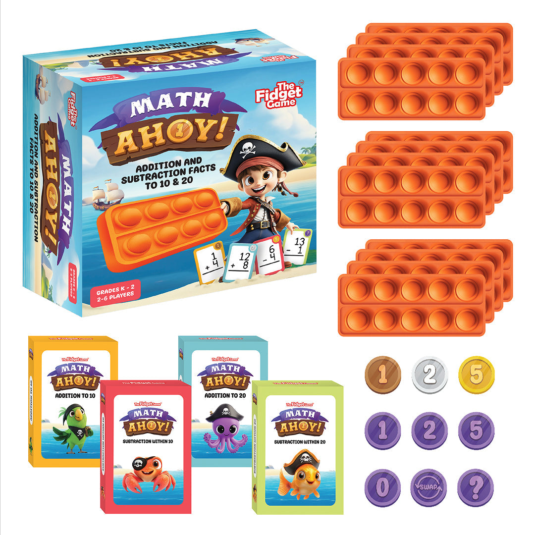 Math Ahoy! pirate math game by The Fidget Game with orange counting trays and number tokens on Tampa Home & Garden Store
