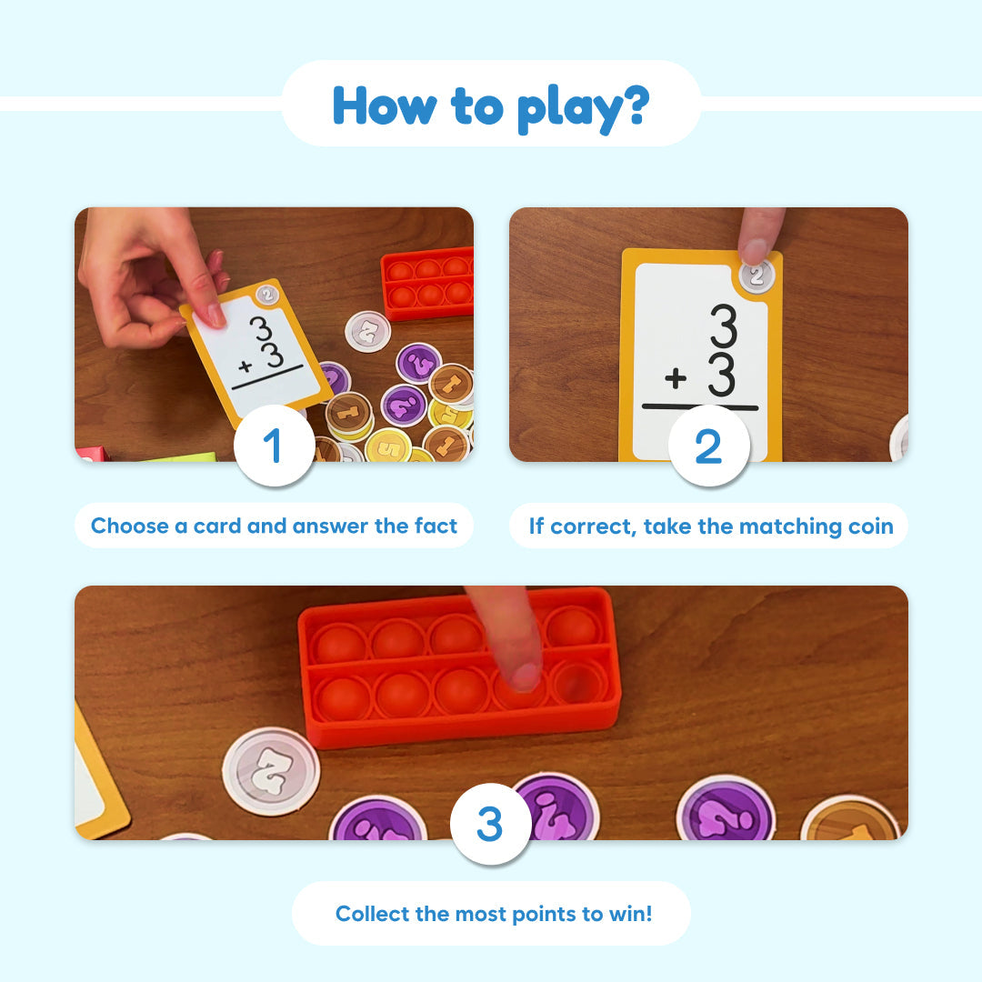 Math Ahoy educational card game by The Fidget Games with a yellow card and colorful coins on Tampa Home & Garden Store