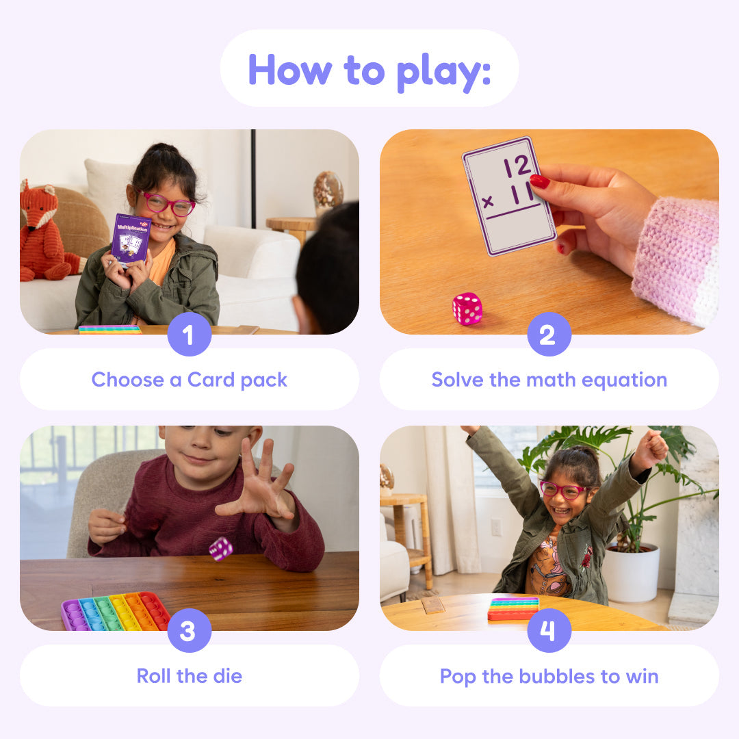 Math Card Pack Bundle educational flash cards by The Fidget Games; 4-step play with cards and dice on Tampa Home & Garden Store