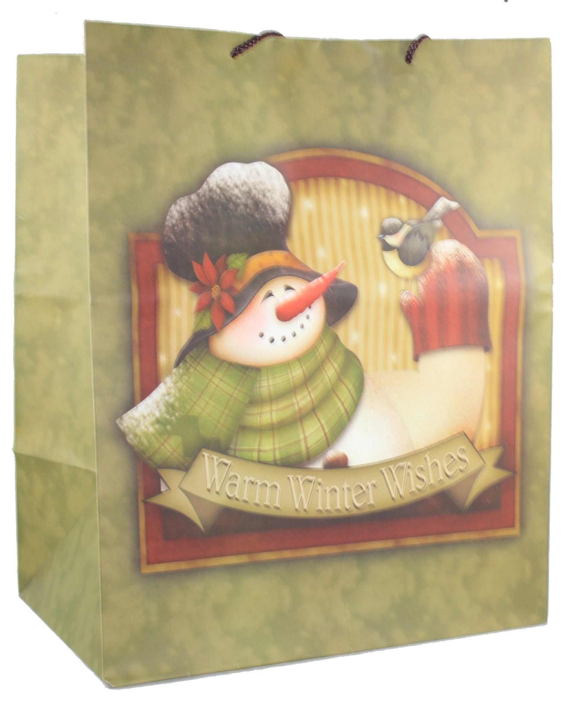 Matte Finish Deluxe Gift Bag - Snowman With Birds - Jumbo - Tampa Home & Garden Store
