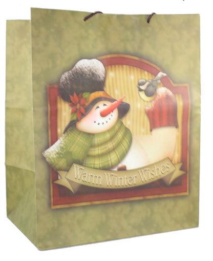 Matte Finish Deluxe Gift Bag - Snowman With Birds - Jumbo - Tampa Home & Garden Store