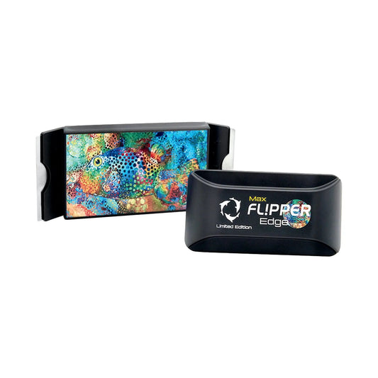 Flipper Edge 2-in-1 Magnetic Aquarium Cleaner black housing with reef artwork packaging 2pc on Tampa Home & Garden Store