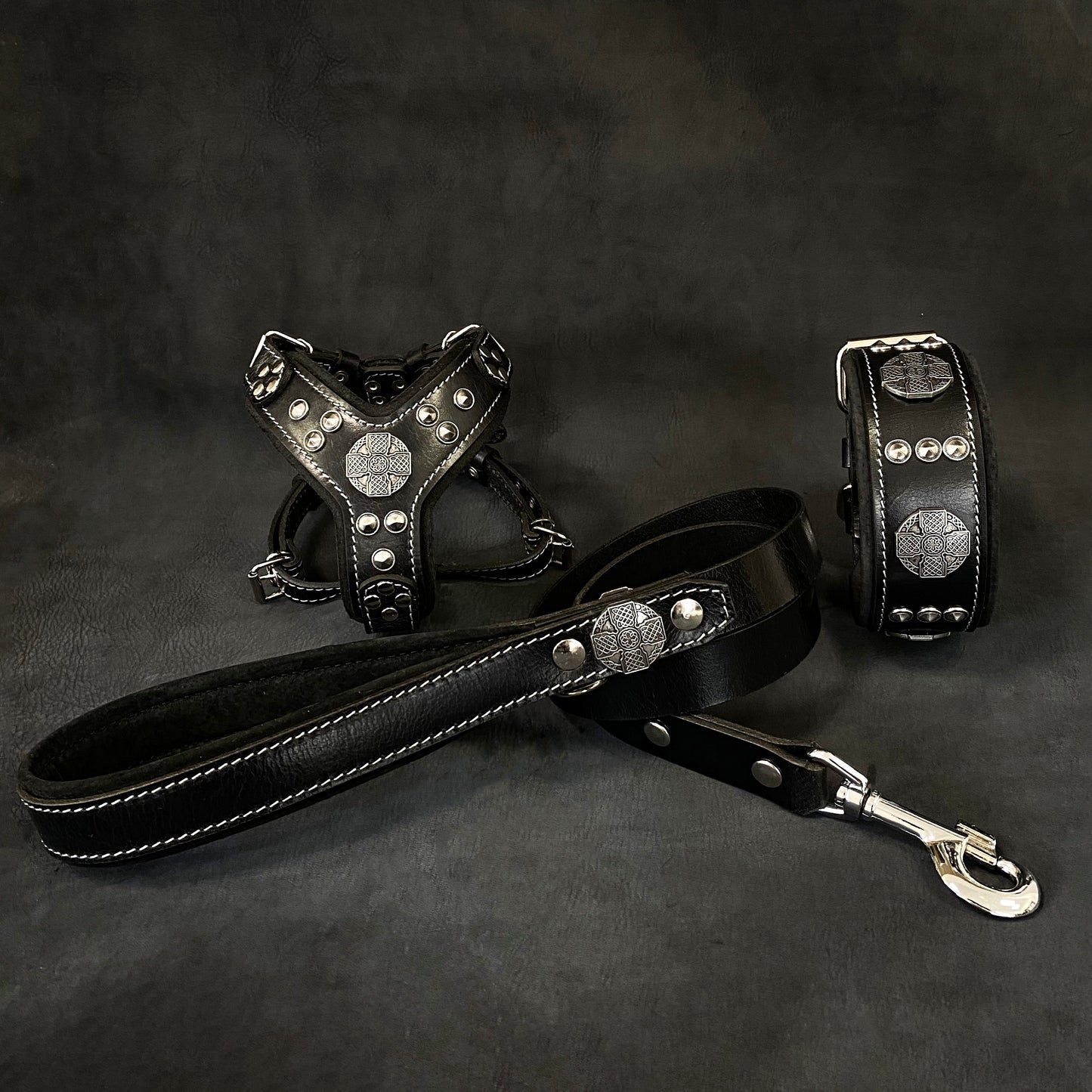"Maximus Black&Silver" Small dog SET - Harness - collar - lead - Tampa Home & Garden Store