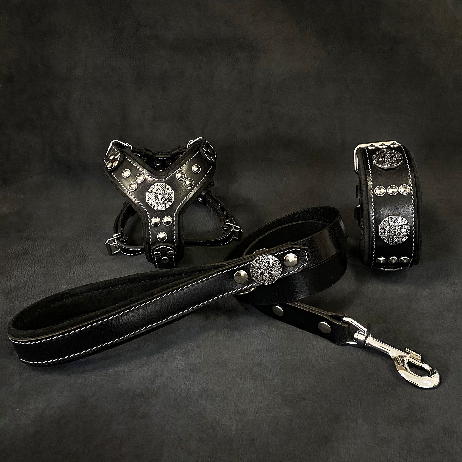 "Maximus Black&Silver" Small dog SET - Harness - collar - lead - Tampa Home & Garden Store