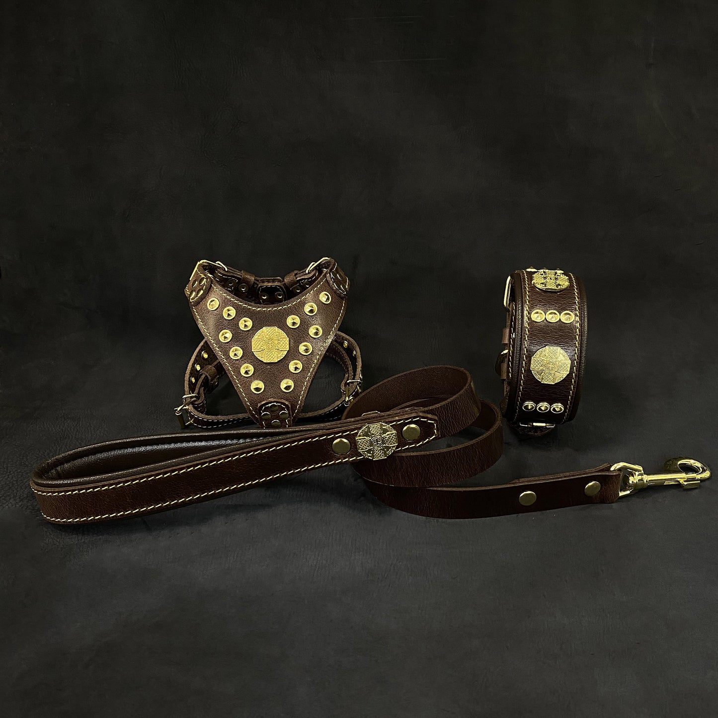 "Maximus Brown&Gold" Small dog SET - Harness - collar - lead - Tampa Home & Garden Store