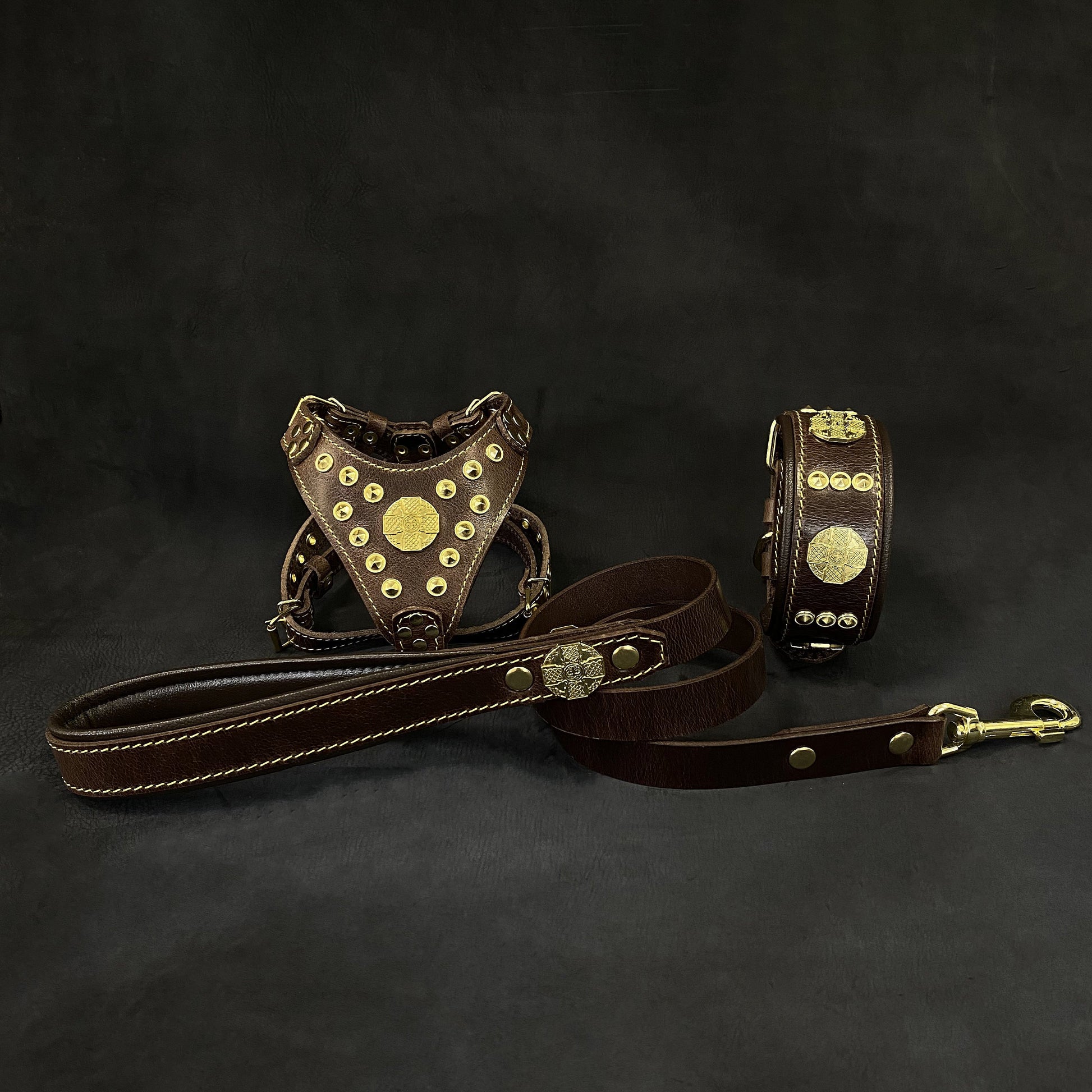 "Maximus Brown&Gold" Small dog SET - Harness - collar - lead - Tampa Home & Garden Store