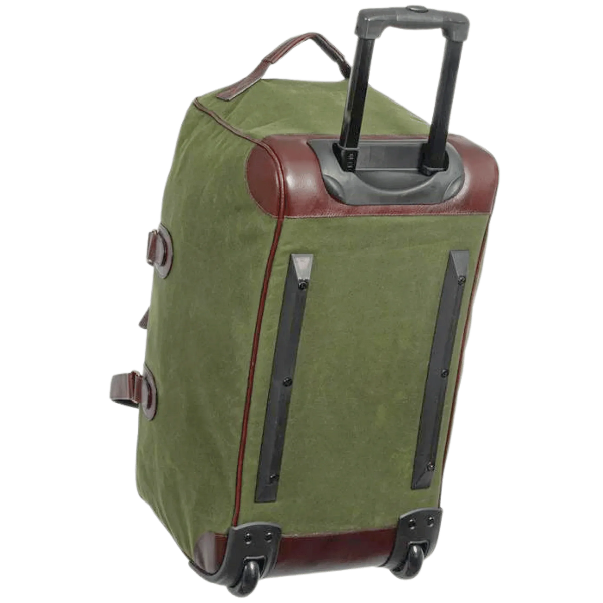 Maxwell Waxed Canvas Rolling Duffel Bag green with brown leather trim MiamiLeathers.com on Tampa Home & Garden Store