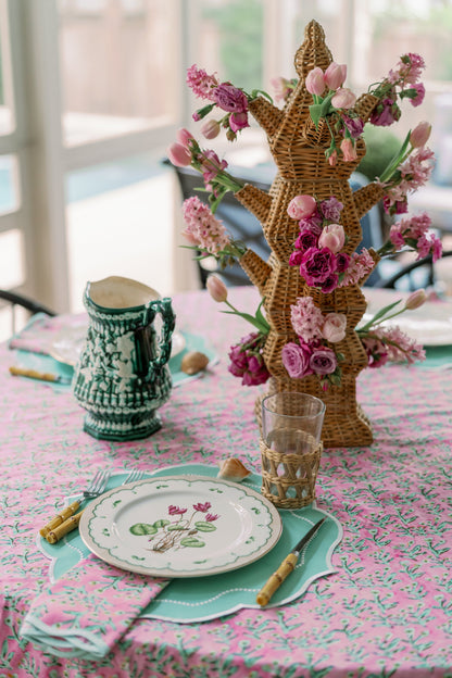 Tulip Pink Sydney Tablecloth by Erin Donahue Tice, pink floral pattern with pastel accents on Tampa Home & Garden Store