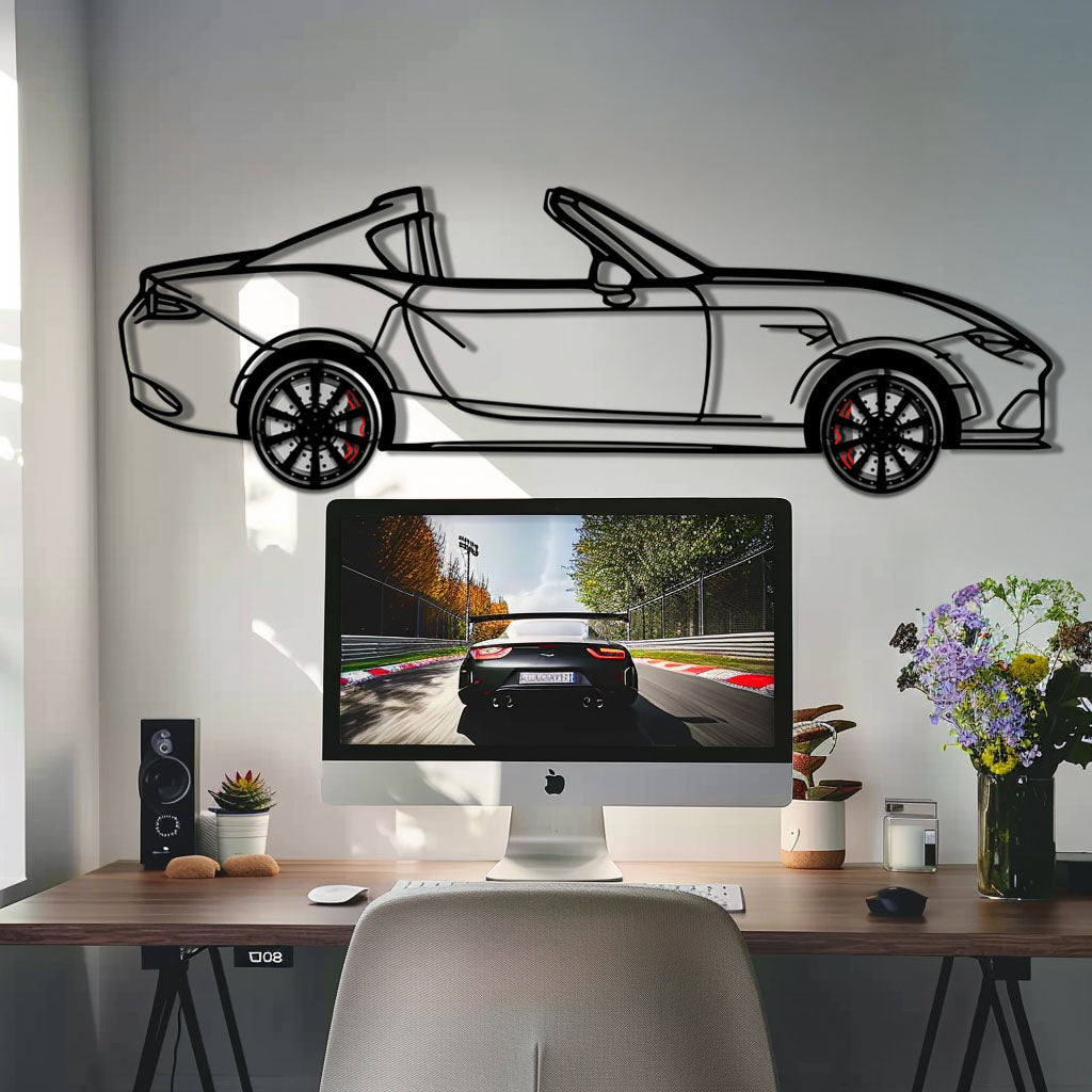 Mazda MX-5 RF Metal Car Wall Art with Rotating Wheels - JDM Roadster Silhouette - Interactive Automotive Wall Decor - KAFMEKA146 - Tampa Home & Garden Store