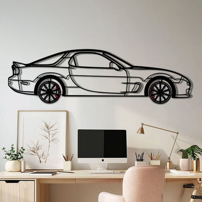 Mazda RX-7 Metal Car Wall Art with Rotating Wheels - FD3S Rotary Legend Silhouette - Interactive Automotive Wall Decor - KAFMEKA147 - Tampa Home & Garden Store