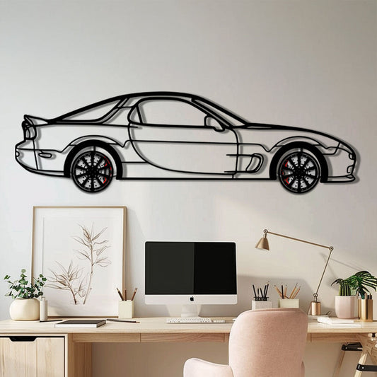 Mazda RX-7 Metal Car Wall Art with Rotating Wheels - FD3S Rotary Legend Silhouette - Interactive Automotive Wall Decor - KAFMEKA147 - Tampa Home & Garden Store