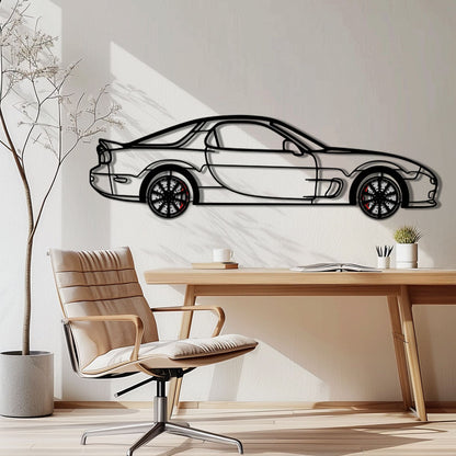 Mazda RX-7 Metal Car Wall Art with Rotating Wheels - FD3S Rotary Legend Silhouette - Interactive Automotive Wall Decor - KAFMEKA147 - Tampa Home & Garden Store
