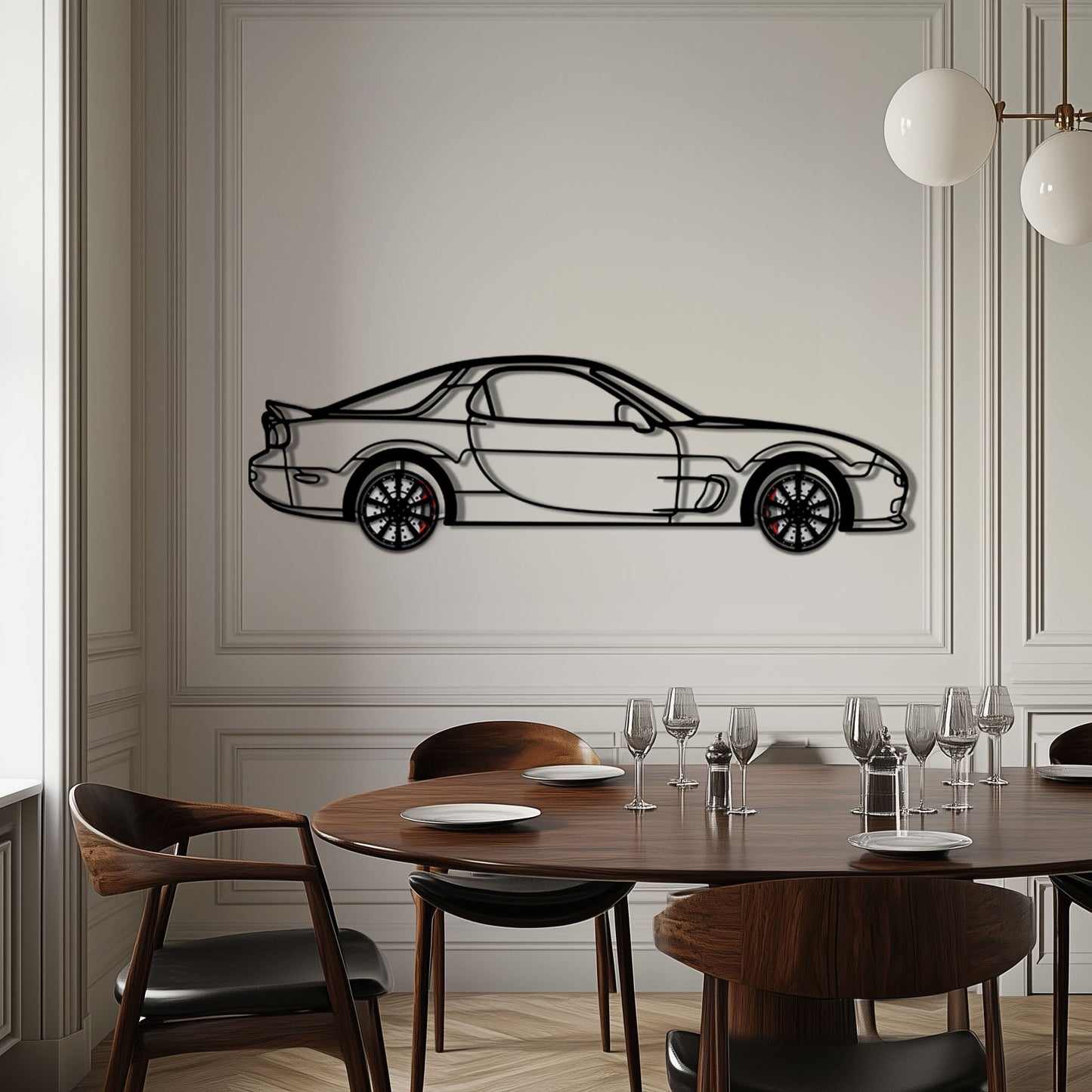 Mazda RX-7 Metal Car Wall Art with Rotating Wheels - FD3S Rotary Legend Silhouette - Interactive Automotive Wall Decor - KAFMEKA147 - Tampa Home & Garden Store