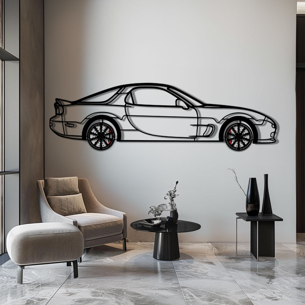 Mazda RX-7 Metal Car Wall Art with Rotating Wheels - FD3S Rotary Legend Silhouette - Interactive Automotive Wall Decor - KAFMEKA147 - Tampa Home & Garden Store