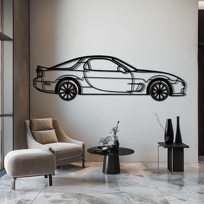 Mazda RX-7 Metal Car Wall Art with Rotating Wheels - FD3S Rotary Legend Silhouette - Interactive Automotive Wall Decor - KAFMEKA147 - Tampa Home & Garden Store