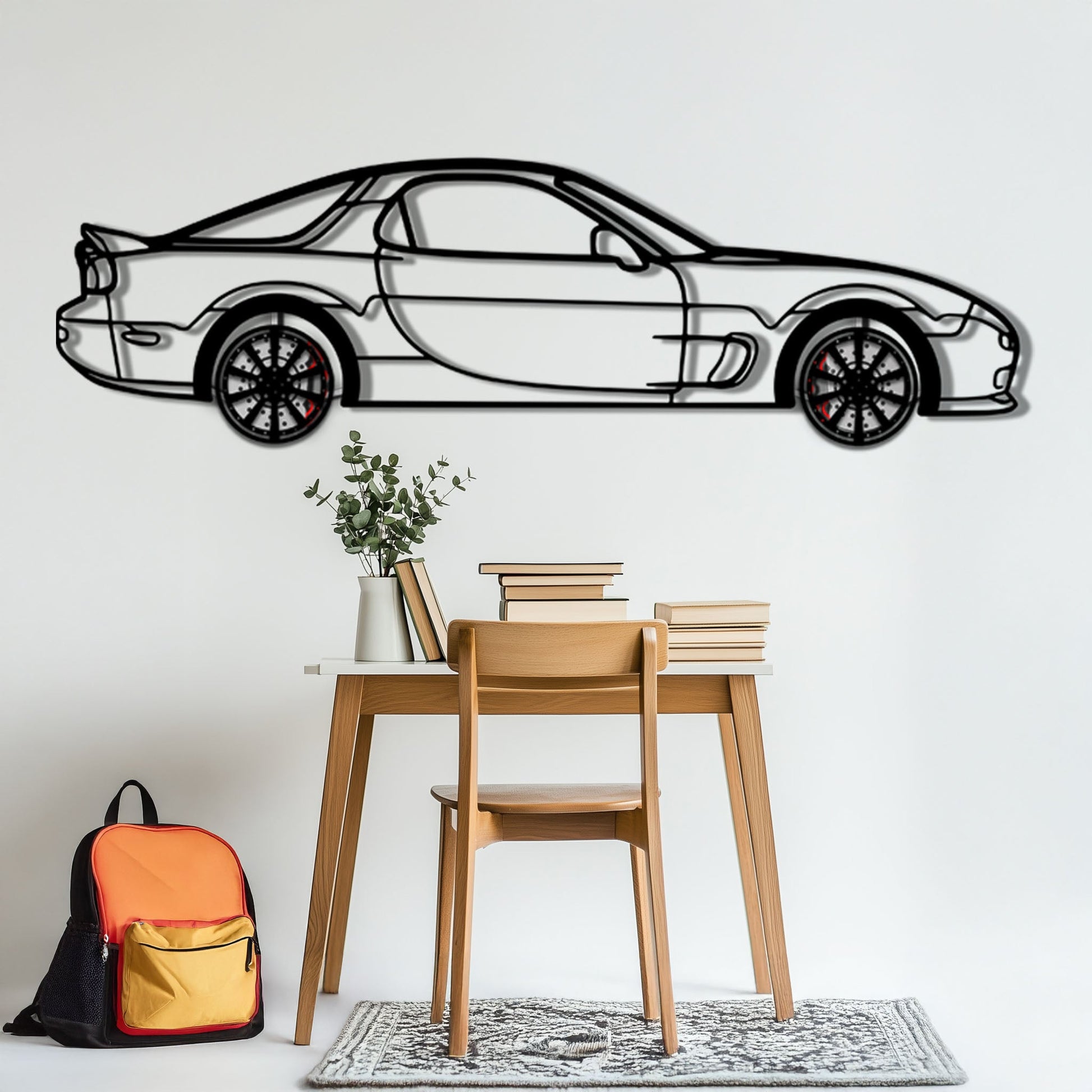 Mazda RX-7 Metal Car Wall Art with Rotating Wheels - FD3S Rotary Legend Silhouette - Interactive Automotive Wall Decor - KAFMEKA147 - Tampa Home & Garden Store