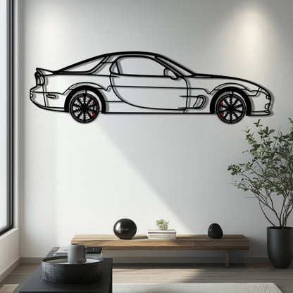 Mazda RX-7 Metal Car Wall Art with Rotating Wheels - FD3S Rotary Legend Silhouette - Interactive Automotive Wall Decor - KAFMEKA147 - Tampa Home & Garden Store