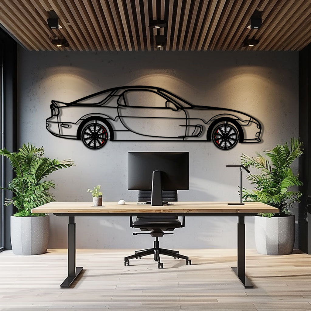 Mazda RX-7 Metal Car Wall Art with Rotating Wheels - FD3S Rotary Legend Silhouette - Interactive Automotive Wall Decor - KAFMEKA147 - Tampa Home & Garden Store