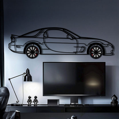 Mazda RX-7 Metal Car Wall Art with Rotating Wheels - FD3S Rotary Legend Silhouette - Interactive Automotive Wall Decor - KAFMEKA147 - Tampa Home & Garden Store