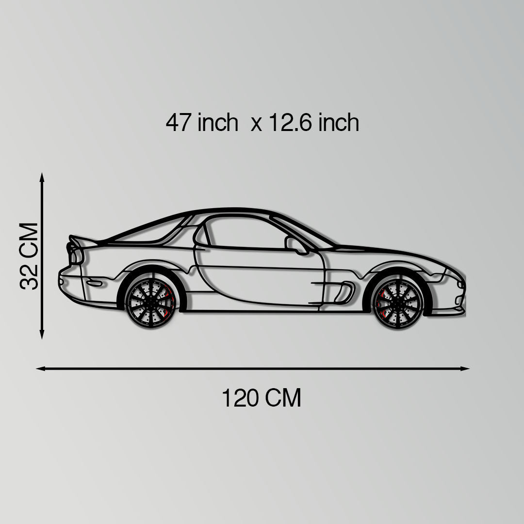 Mazda RX-7 Metal Car Wall Art with Rotating Wheels - FD3S Rotary Legend Silhouette - Interactive Automotive Wall Decor - KAFMEKA147 - Tampa Home & Garden Store