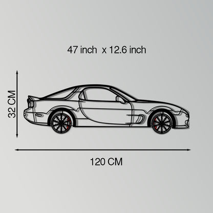 Mazda RX-7 Metal Car Wall Art with Rotating Wheels - FD3S Rotary Legend Silhouette - Interactive Automotive Wall Decor - KAFMEKA147 - Tampa Home & Garden Store