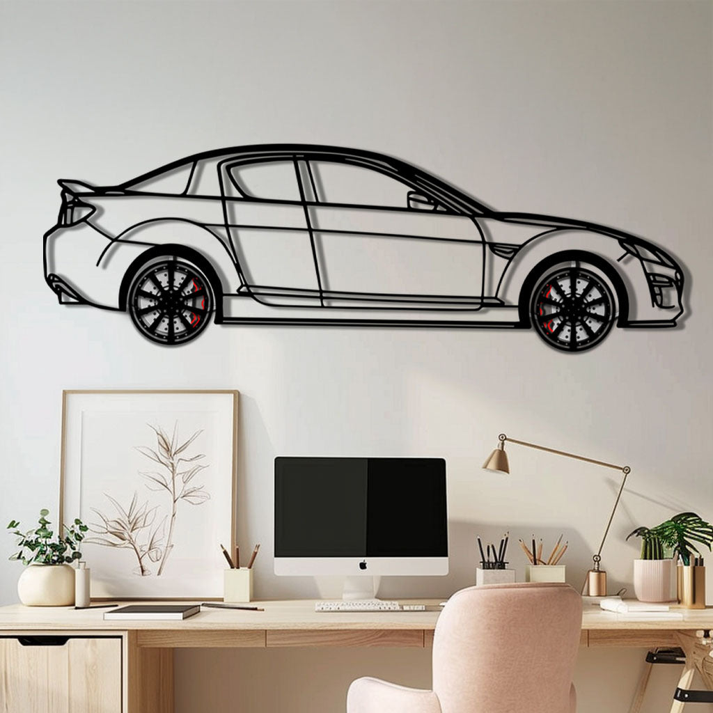 Mazda RX-8 Metal Car Wall Art with Rotating Wheels - Rotary Engine Silhouette - Interactive JDM Automotive Wall Decor - KAFMEKA148 - Tampa Home & Garden Store