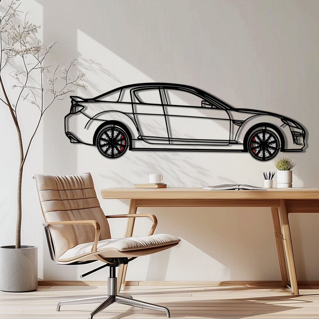 Mazda RX-8 Metal Car Wall Art with Rotating Wheels - Rotary Engine Silhouette - Interactive JDM Automotive Wall Decor - KAFMEKA148 - Tampa Home & Garden Store