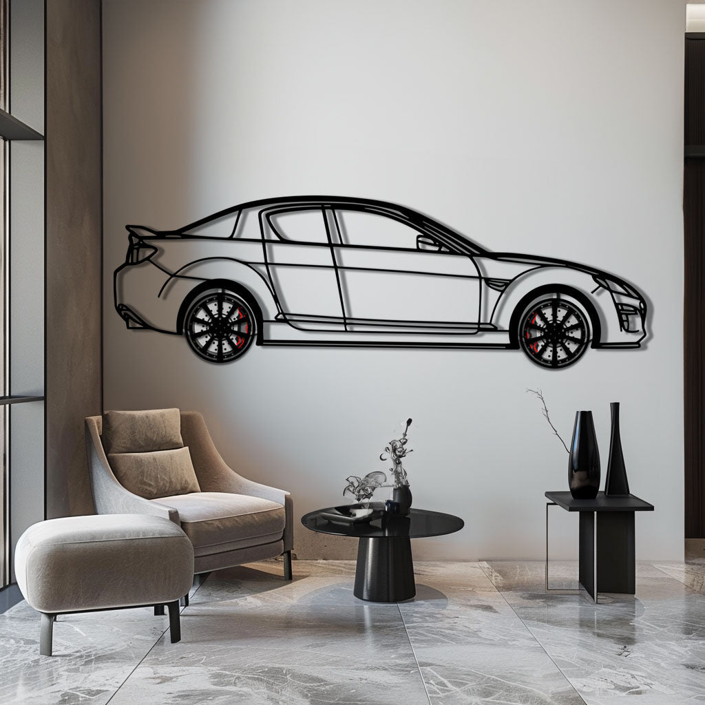 Mazda RX-8 Metal Car Wall Art with Rotating Wheels - Rotary Engine Silhouette - Interactive JDM Automotive Wall Decor - KAFMEKA148 - Tampa Home & Garden Store