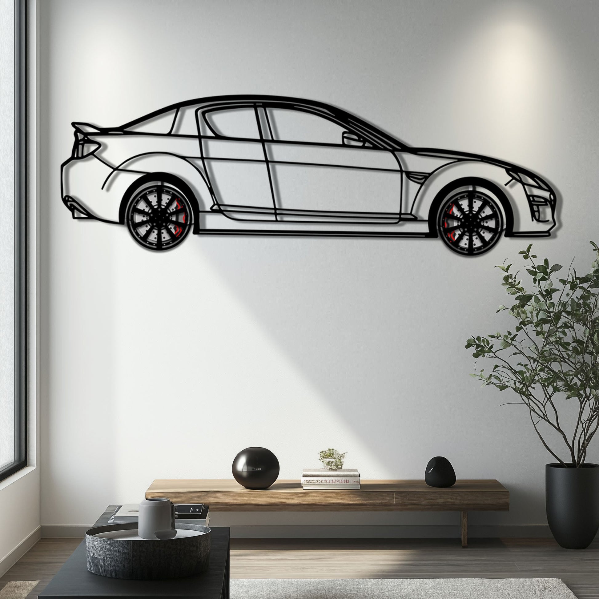 Mazda RX-8 Metal Car Wall Art with Rotating Wheels - Rotary Engine Silhouette - Interactive JDM Automotive Wall Decor - KAFMEKA148 - Tampa Home & Garden Store