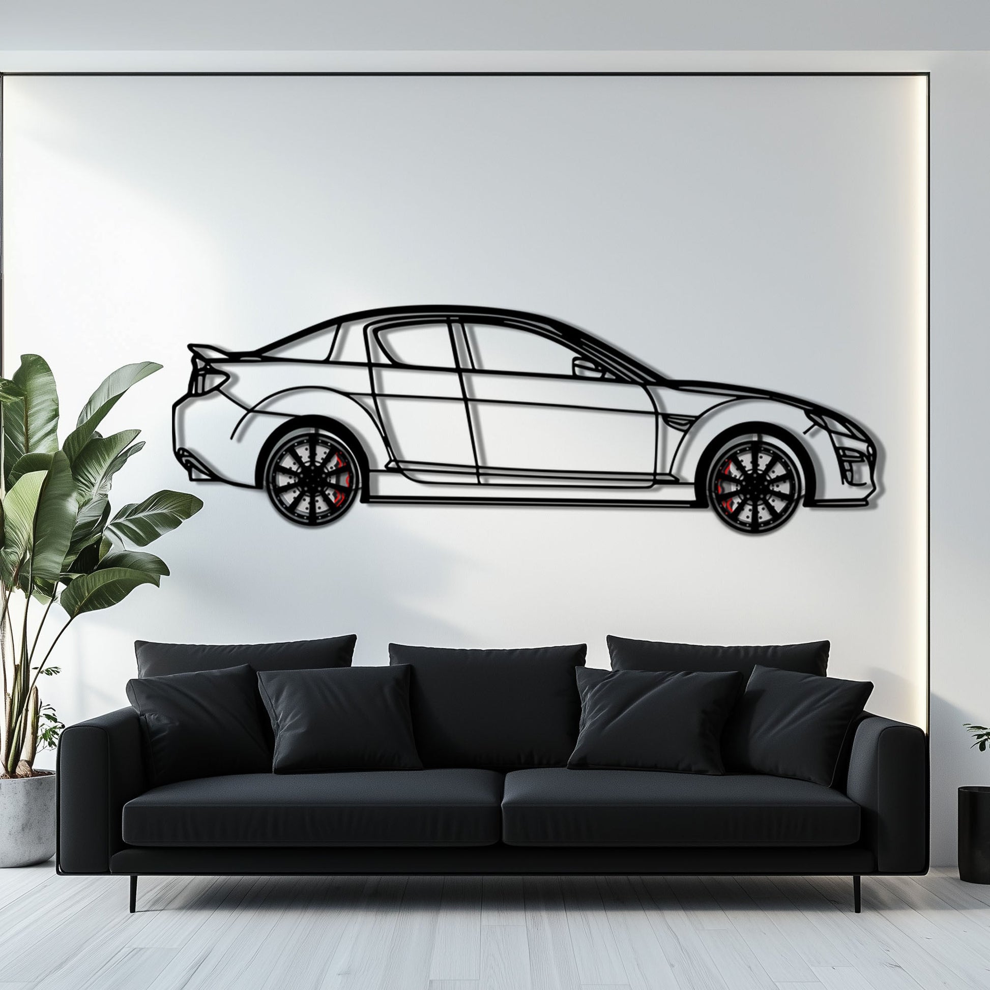 Mazda RX-8 Metal Car Wall Art with Rotating Wheels - Rotary Engine Silhouette - Interactive JDM Automotive Wall Decor - KAFMEKA148 - Tampa Home & Garden Store