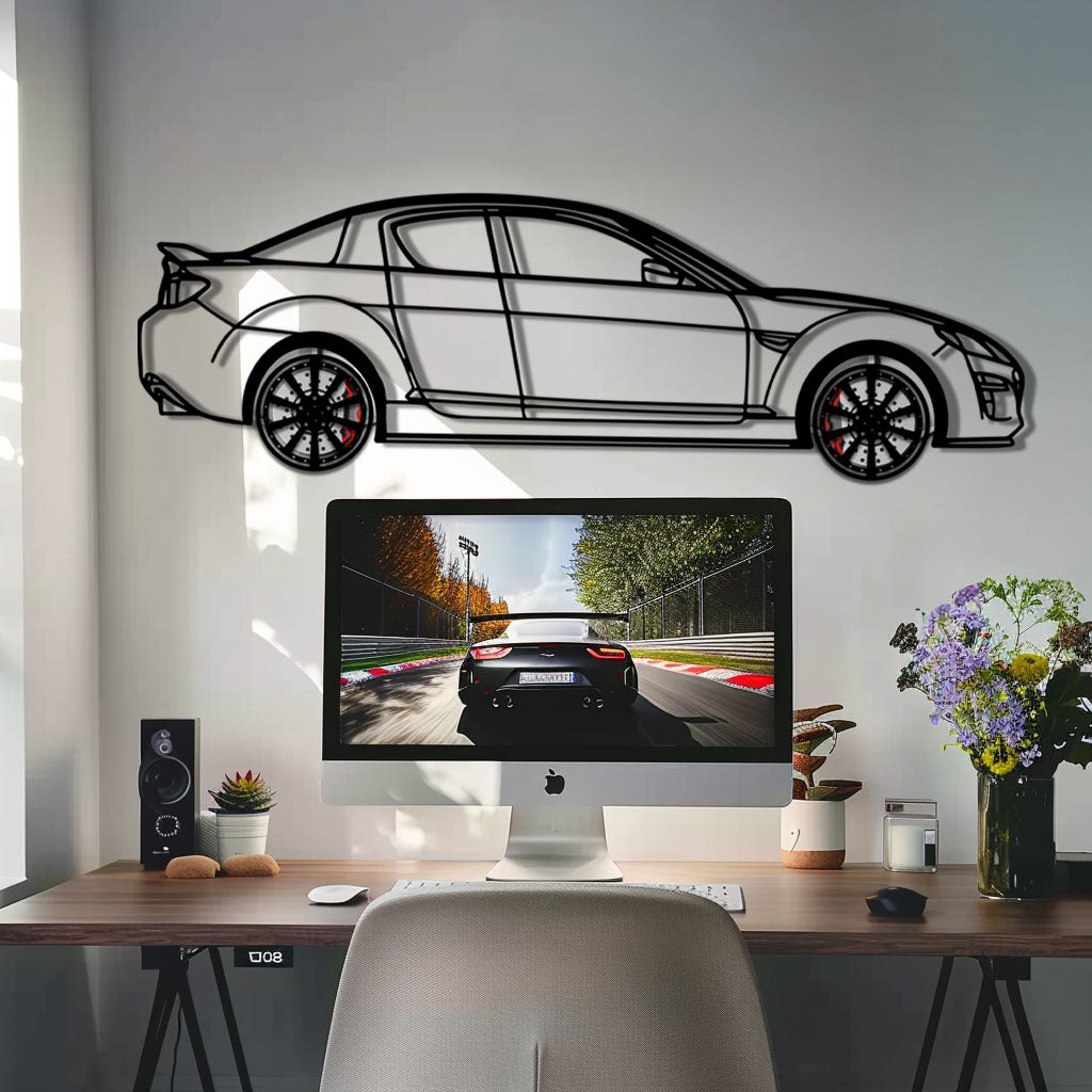 Mazda RX-8 Metal Car Wall Art with Rotating Wheels - Rotary Engine Silhouette - Interactive JDM Automotive Wall Decor - KAFMEKA148 - Tampa Home & Garden Store