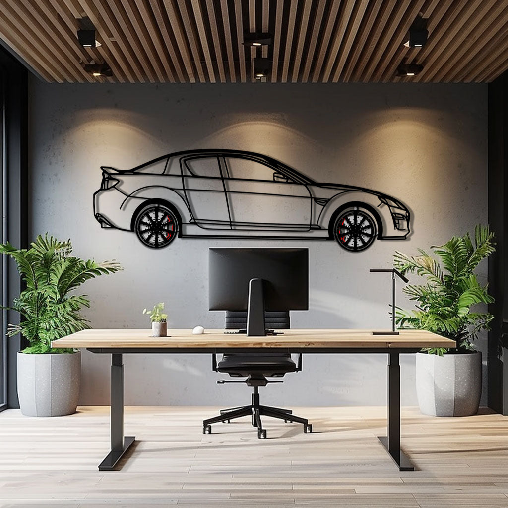 Mazda RX-8 Metal Car Wall Art with Rotating Wheels - Rotary Engine Silhouette - Interactive JDM Automotive Wall Decor - KAFMEKA148 - Tampa Home & Garden Store