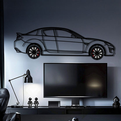 Mazda RX-8 Metal Car Wall Art with Rotating Wheels - Rotary Engine Silhouette - Interactive JDM Automotive Wall Decor - KAFMEKA148 - Tampa Home & Garden Store