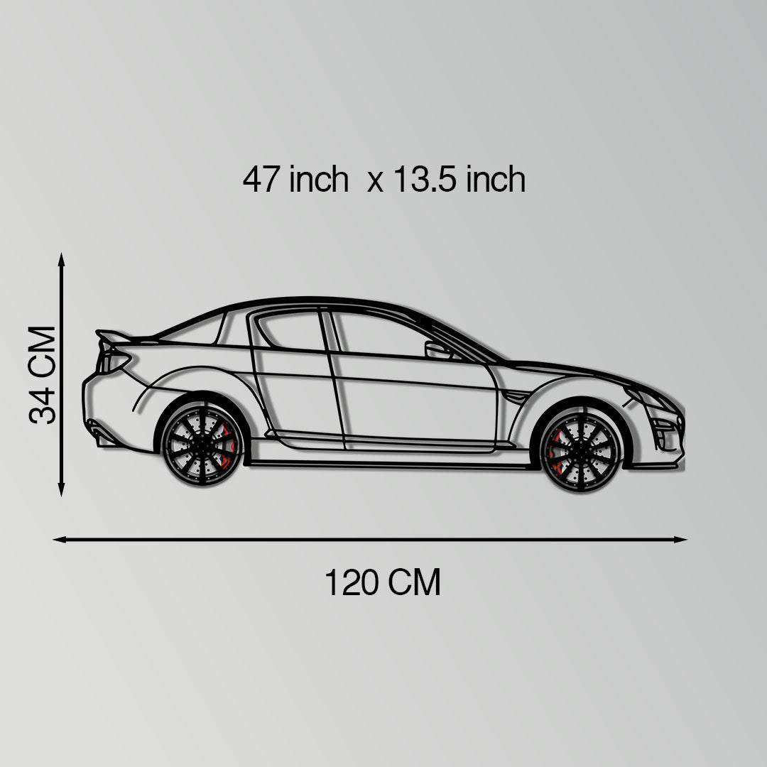 Mazda RX-8 Metal Car Wall Art with Rotating Wheels - Rotary Engine Silhouette - Interactive JDM Automotive Wall Decor - KAFMEKA148 - Tampa Home & Garden Store